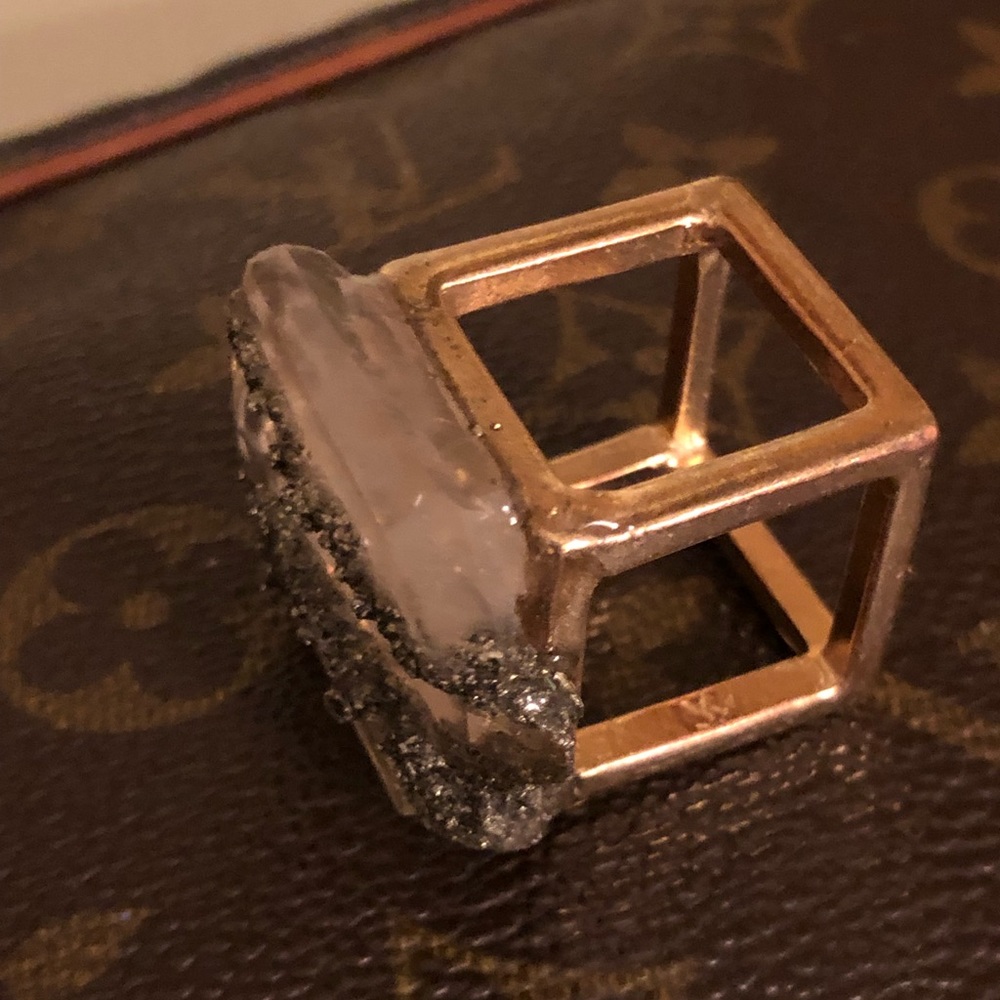 Custom Made Crystal and Gold Tone Cube Ring size 8